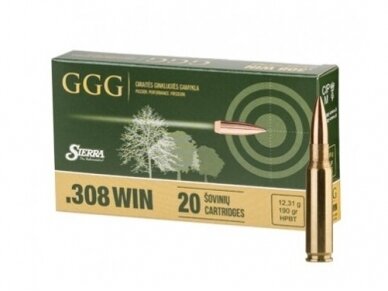 GGG ŠOVINYS .308 WIN, 190 GRAIN (12,3 G) HPBT SIERRA MATCH KING